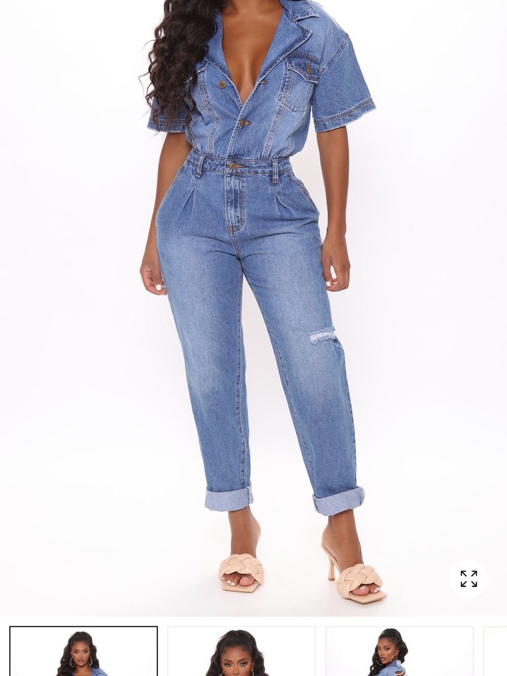 Fashion Nova Light Blue Boyfriend Jeans Jumpsuit